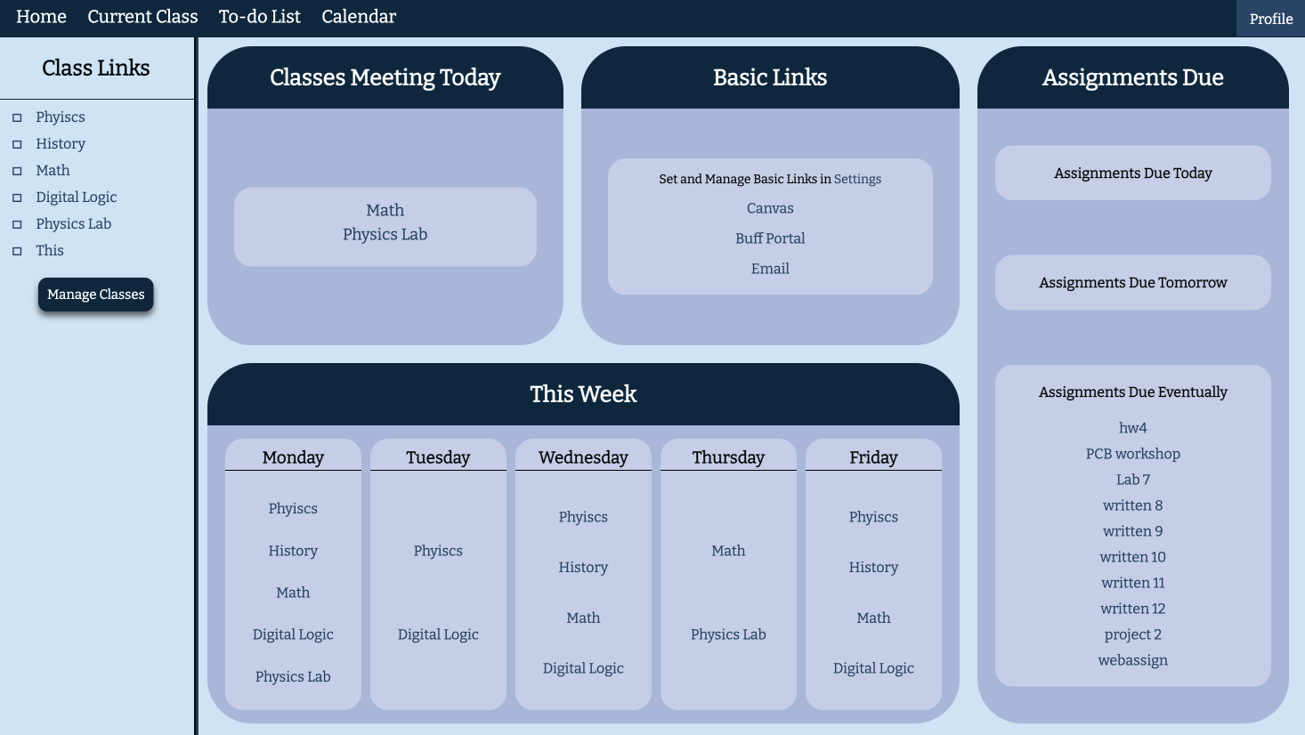 The Octo Organizer dashboard